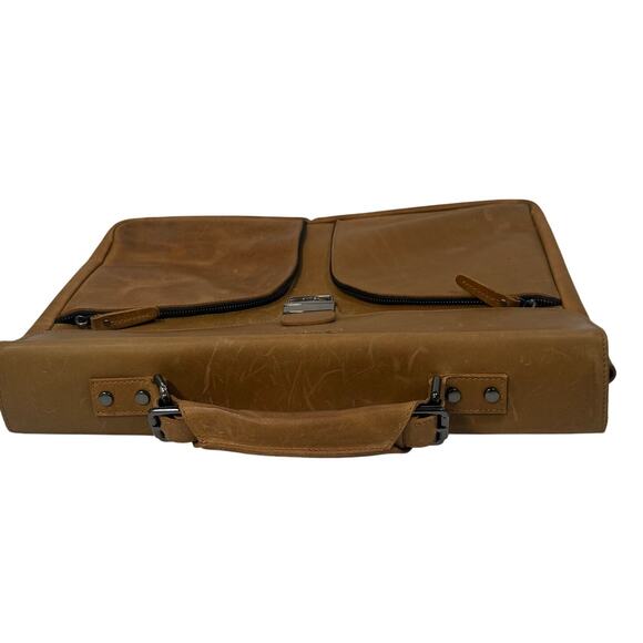 Vintage Vicenzo Brown Genuine Leather Briefcase Laptop Messenger Bag - Picture 8 of 12
